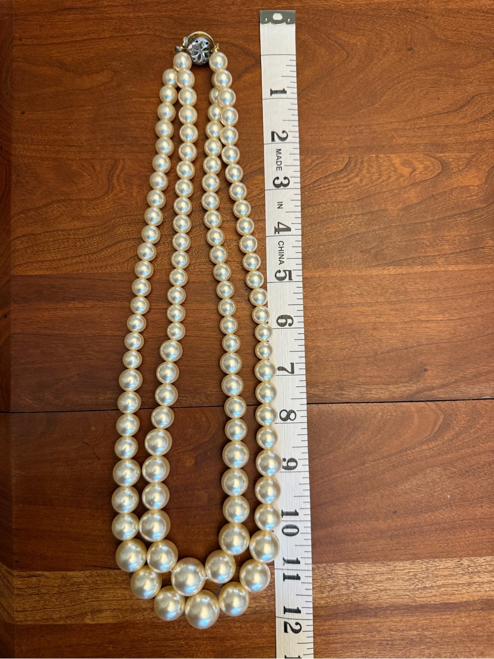Vintage Ivory Graduated Faux Pearl Dual-Strand Necklace Coquette Champagne - Picture 7 of 11